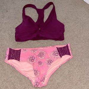 Maroon and Pink Floral Bikini Set